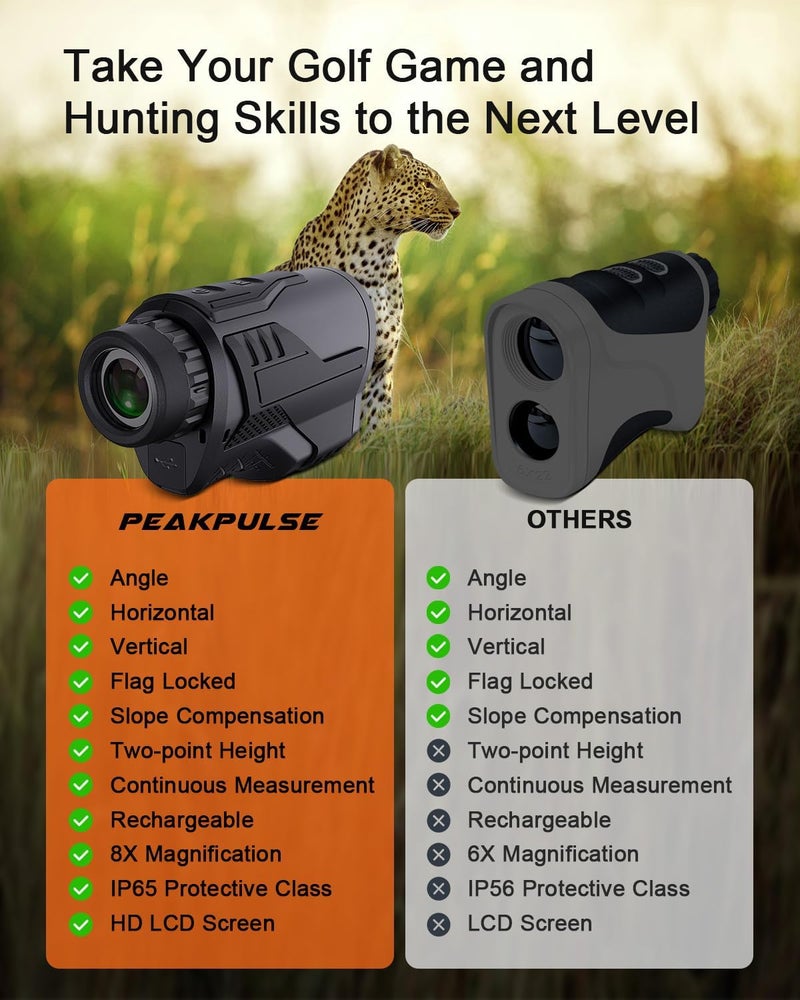 PEAKPULSE Hunting Range Finder for Hunter Golf Golfer HDLCD Display 1200Yds & 2200Yds 8X Magnification IP65 Rechargeable HCD Los Scan Angle Height Measurement Archery Shooting Bow - Image 5